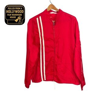 Vintage 1970s silver stripe and Red Racing Windbreaker Jacket